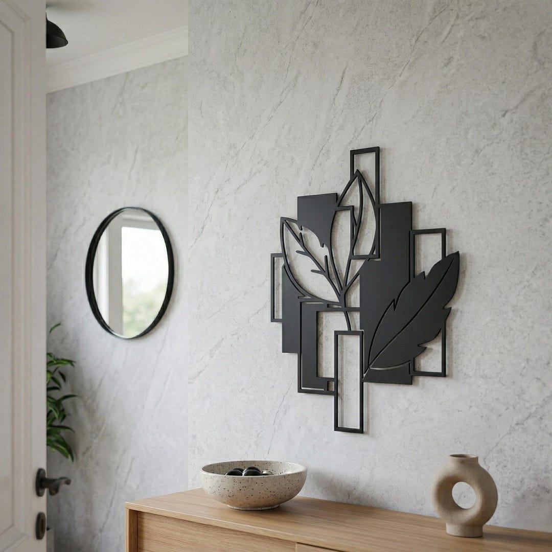 Abstract Botanical Metal Wall Art Modern Geometric Leaf Decor ...