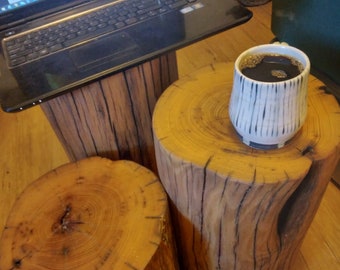 big wood block tree stump end table