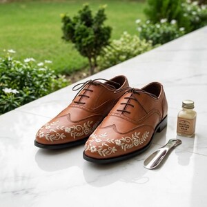 Handmade Leather Oxford Shoes: Floral Embroidered Brogue Dress Shoes image 3