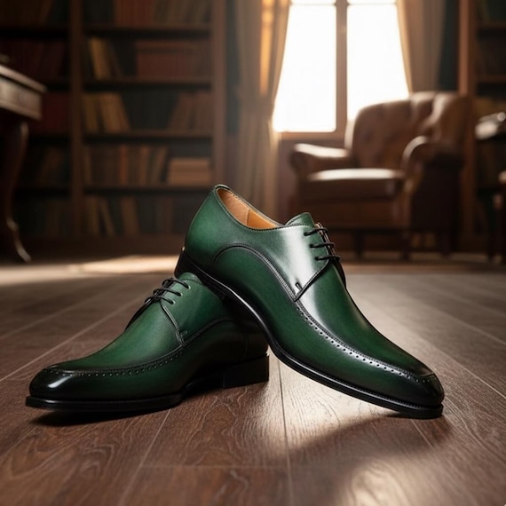 Handmade Emerald Green Leather Oxford Shoes – Men's Formal Dress Footwear
