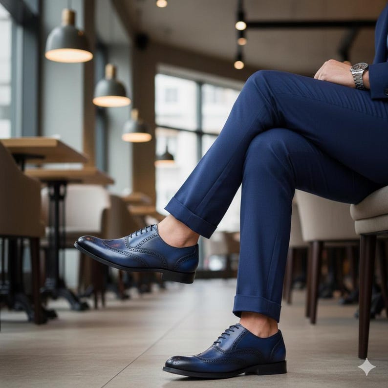 Handmade Leather Brogue Oxford Shoes for Men | Wingtip Formal Dress Shoes | Luxury Footwear image 4