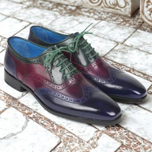 Handmade Leather Wingtip Oxford Shoes: Multicolor Brogue Dress Shoes