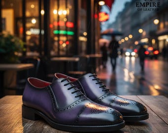 Handmade Leather Oxford Shoes For Mens: Cap Toe Brogue Dress Shoes