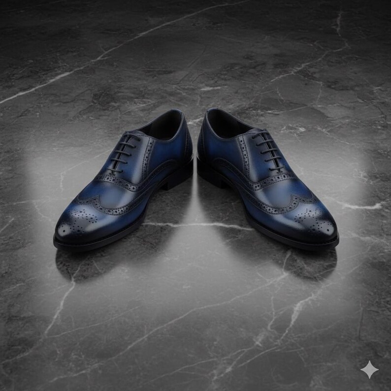 Handmade Leather Brogue Oxford Shoes for Men | Wingtip Formal Dress Shoes | Luxury Footwear image 7