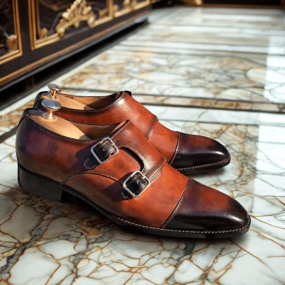 brown strappy dress shoes La Milano Clark Cap Toe Monk Strap Shoes, Cognac - Brown | Dress Shoes