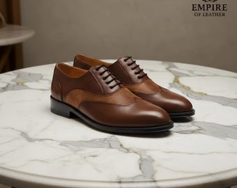 Handgemaakte bruinleren oxfordschoenen: formele herenschoenen