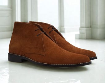 Handmade Brown Suede Desert Boots: Men's Leather Chukka Boots