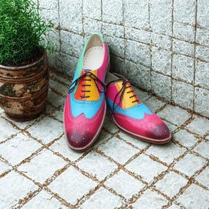 Colorful Oxford Brogues | Handmade Multicolor Leather Shoes | Unique Dress Shoes