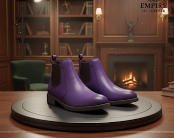 Purple Leather Chelsea Boots: Handmade Women's Ankle Boots