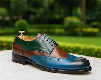 Echte leren Oxford-schoenen heren Handgemaakte groene, formele geklede schoenen