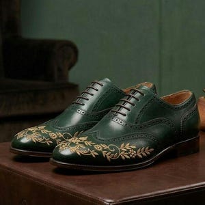 green dress shoes near me Men's Forest Green Cap Toe Lace-Up Dress Shoes main image 1