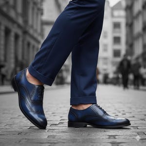Handmade Leather Brogue Oxford Shoes for Men | Wingtip Formal Dress Shoes | Luxury Footwear image 5