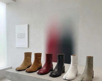 Handmade Leather Split Toe Ankle Boots – Minimalist Tabi Fashion Footwear