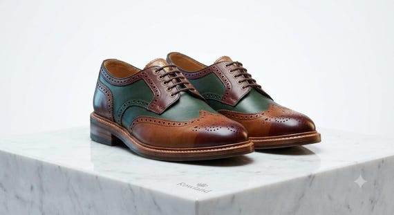 Hand Painted Leather Oxford Shoes, Multicolor Wingtip Brogue Dress Shoes