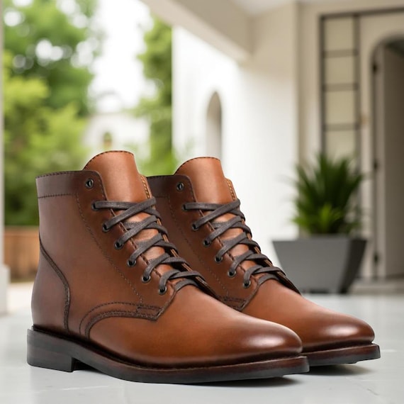 Handmade Brown Leather Ankle Boots: Classic Lace-Up Dress Boots