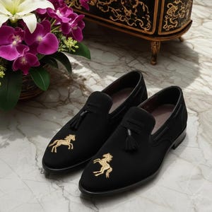 Ralph Lauren Men\'s Black and Green Embroidered Loafers Polo Ralph Lauren Paxton Crest-Embroidered Loafers in Blue  main image 4