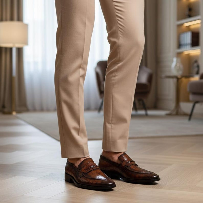 Handgemaakte leren loafers met krokodillentextuur: instappers in Italiaanse stijl afbeelding 5