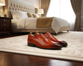 Handmade Tan Leather Oxford Shoes: Men's Formal Dress Shoes