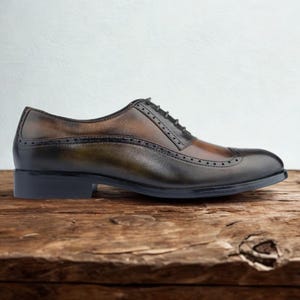 Zapatos Oxford de piel auténtica hechos a mano para hombre