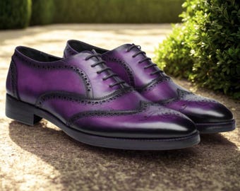 Handmade Purple Leather Oxford Shoes – Brogue Dress Shoes