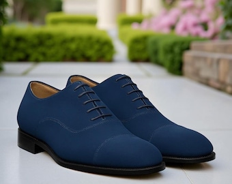 Handgemachte Marine Blau Leder Oxford Schuhe: Cap Toe Formelle Abendschuhe