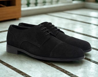Black Suede Oxford Dress Shoes | Handmade Formal Men’s Derby Shoes