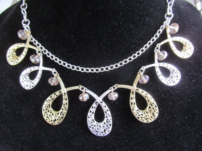 Gold and Silver Tone Bib Style Fashion Necklace Etsy