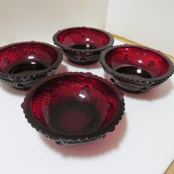 Cape Cod Ruby Red Glass Dessert Fruit Bowls Set of 4 Vintage Avon