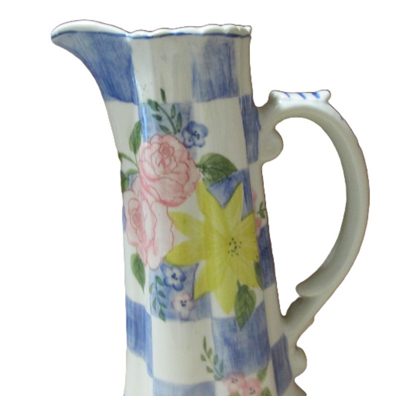 Andrea by Sadak Decorative Blue White Pink Floral Pitcher - Etsy