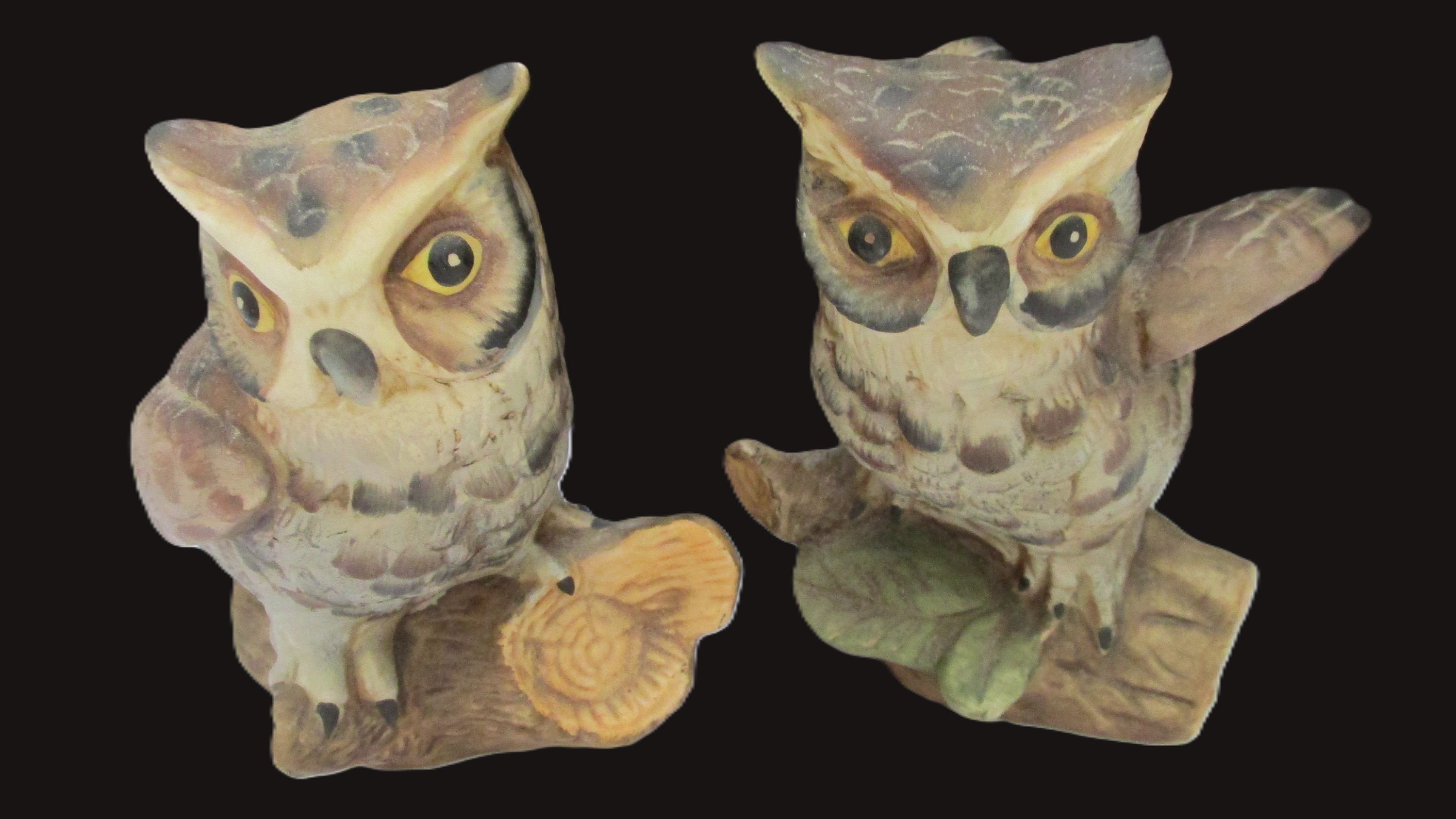 Vintage Ceramic Pair of Owl Figurines, Decorative Home Decor Set of 2