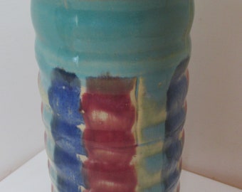 Early Vintage HULL Multi Color Cylinder Art Pottery Vase