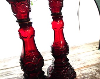 Cape Cod Avon Ruby Red Pair of Candlesticks Vintage