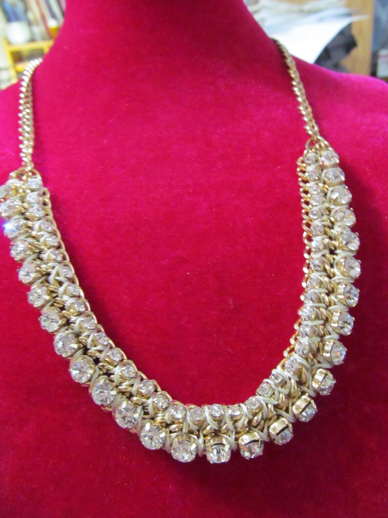 Gorgeous Rhinestone Necklace Gold Tone Metal - Etsy