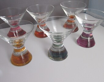 Cocktail Glasses Weighted Bottom Different Colors, Set of 6