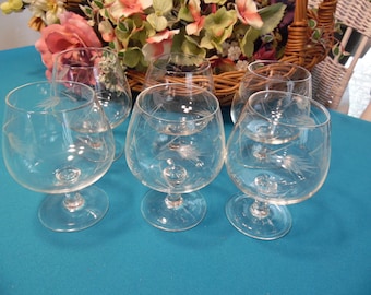 Hand Cut Hand Blown Brandy Glasses, Set of 6, Vintage Barware