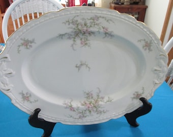 Vogue Fine China Platter White with Pink Floral Design