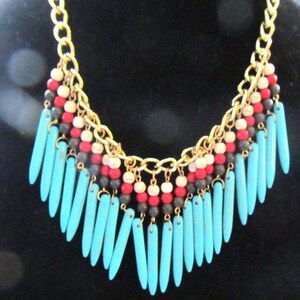 Statement Collar Beaded Necklace, Gold Tone Turquoise Color Beads image 6