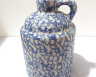 Small Blue and White Spongeware Pottery Jug