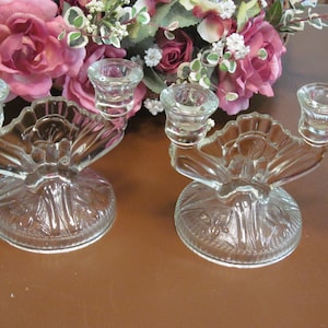 Vintage Double Candle Holders Iris & Herringbone by Jeanette Glass