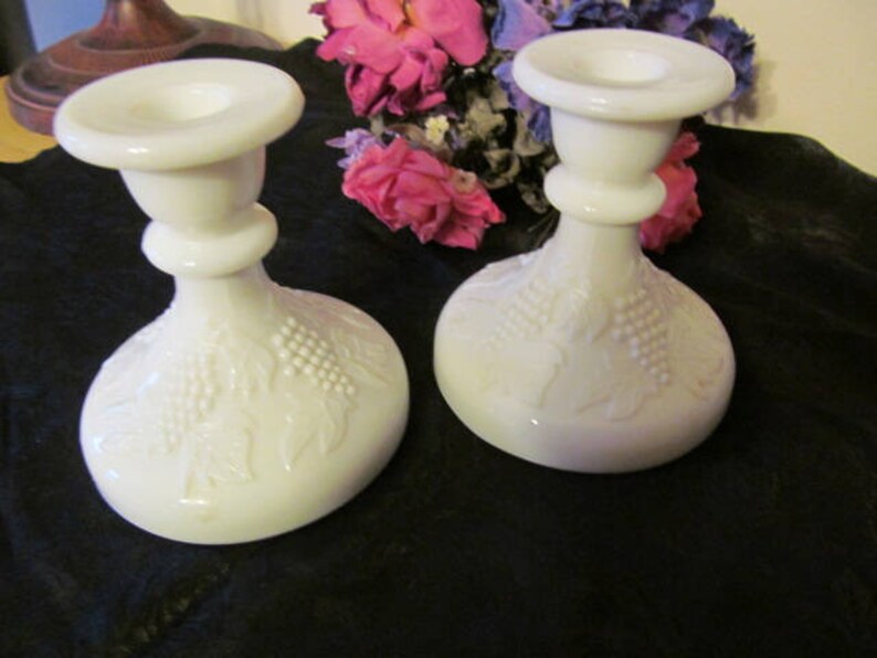 L.E. Smith Vintage Milk Glass Candle Holders Grape Cluster & Etsy