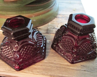 Ruby Red Cape Cod Vintage Candle Holders