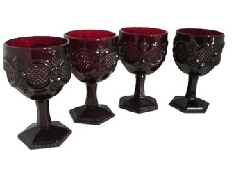 Vintage Avon Cape Cod Ruby Red Water Goblets - Set of 4