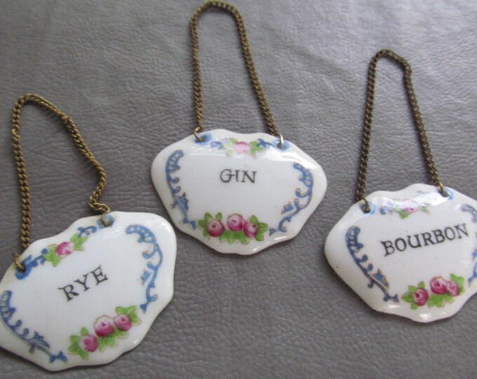 3 Porcelain Liquor Bottle Tags Decanter Name Tags Gin Rye Etsy
