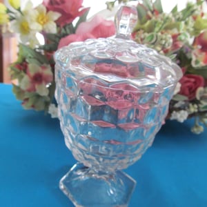 Vintage Glass Candy Dish with Lid Block Pattern