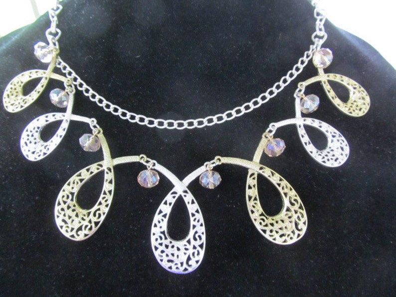 Gold and Silver Tone Bib Style Fashion Necklace Etsy