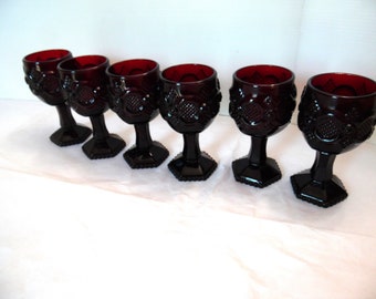 Cape Cod Ruby Red Wine Glasses Set of 6, Avon 1876 Collection