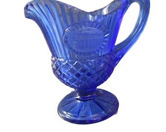 Vintage Mount Vernon Blue Glass Fostoria Sauce Pitcher with Candle