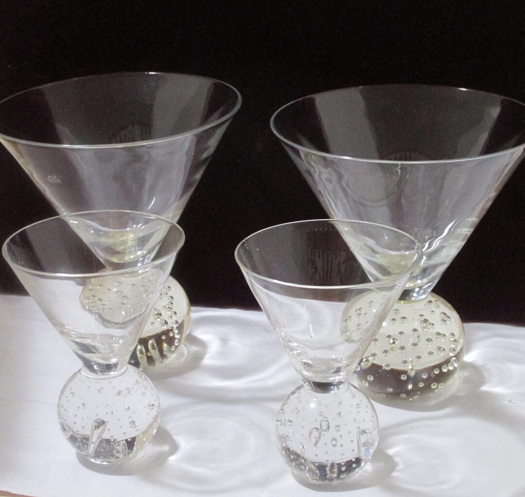 Vintage Controlled Bubble Cocktail Glasses, Set of 4, 2 Large & 2 Small ...