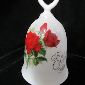 Vintage Saji Fine China Bell: Red Rose Floral, Gift for Mom