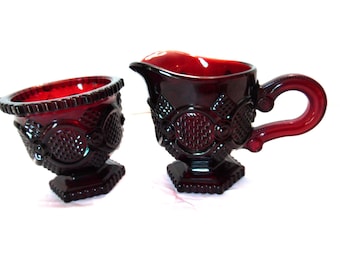 Cape Cod Avon Ruby Red Creamer & Open Sugar Bowl, Vintage